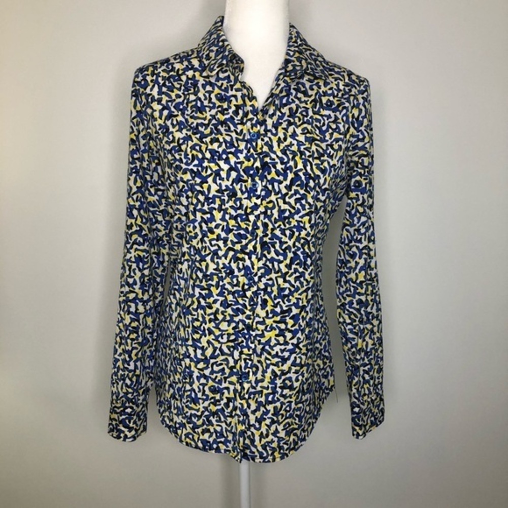 Etcetera print cotton & silk button down top, size 2